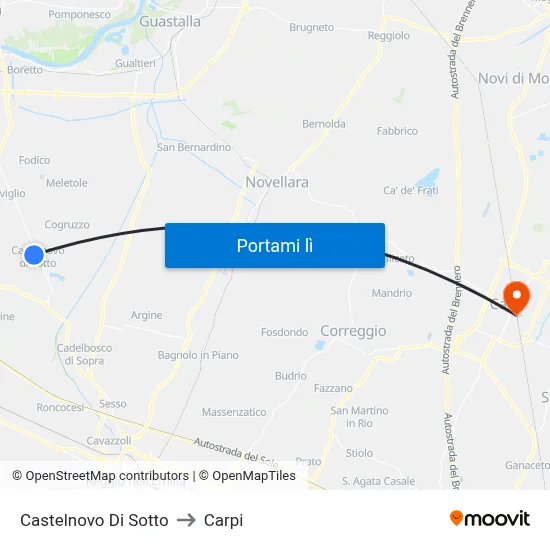 Castelnovo Di Sotto to Carpi map