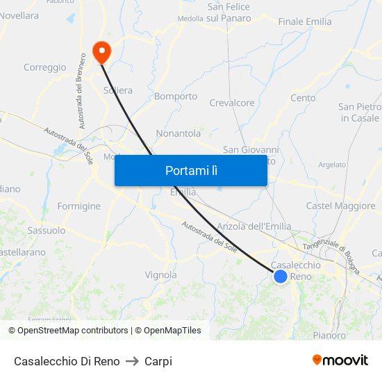 Casalecchio Di Reno to Carpi map