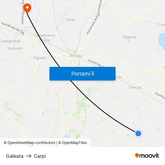Galeata to Carpi map