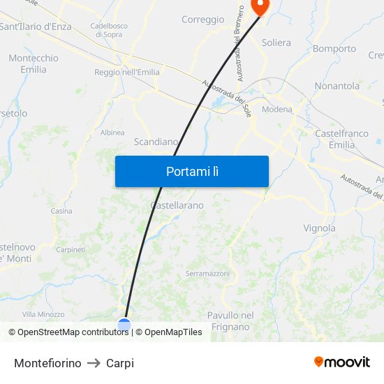 Montefiorino to Carpi map