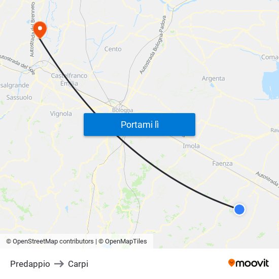 Predappio to Carpi map