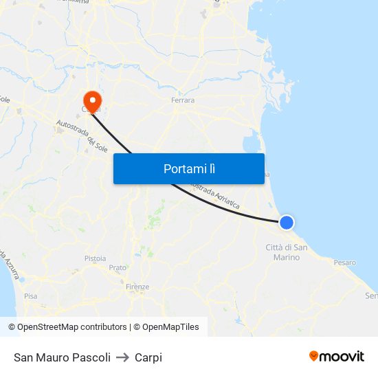 San Mauro Pascoli to Carpi map