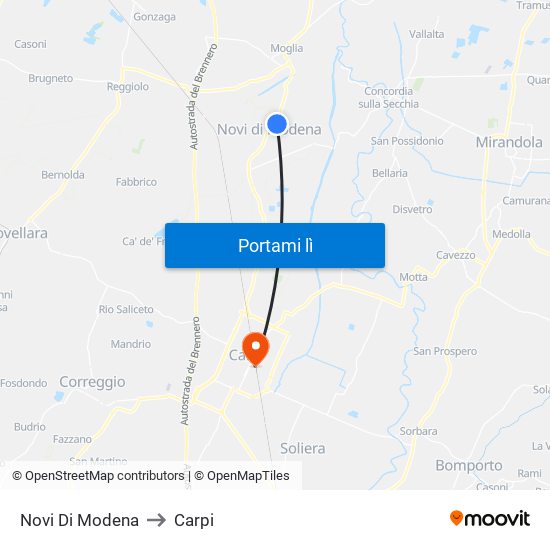 Novi Di Modena to Carpi map