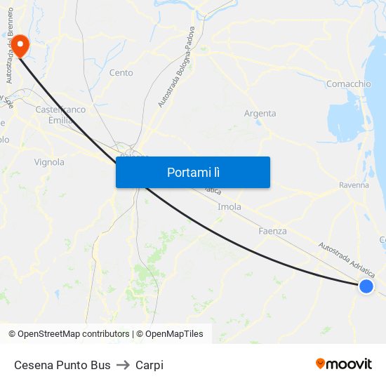Cesena Punto Bus to Carpi map