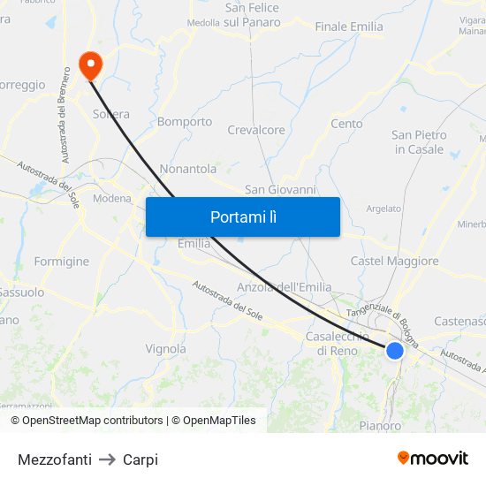 Mezzofanti to Carpi map