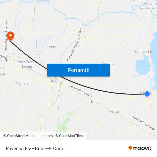 Ravenna Fs-P.Bus to Carpi map
