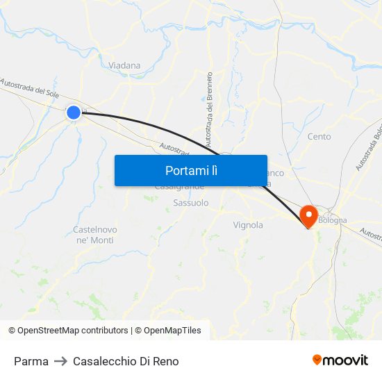 Parma to Casalecchio Di Reno map