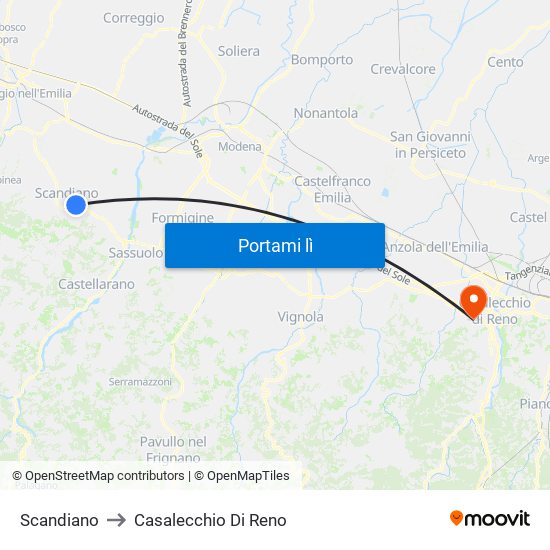 Scandiano to Casalecchio Di Reno map