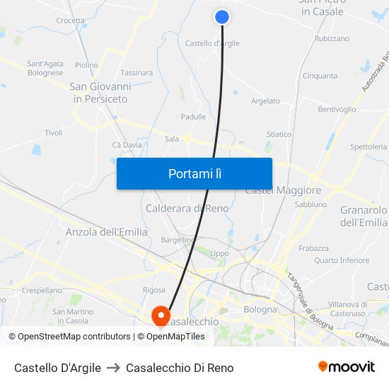 Castello D'Argile to Casalecchio Di Reno map