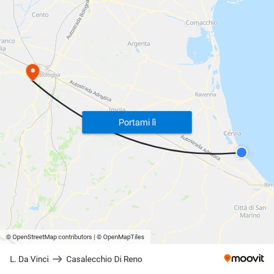 L. Da Vinci to Casalecchio Di Reno map