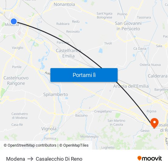 Modena to Casalecchio Di Reno map