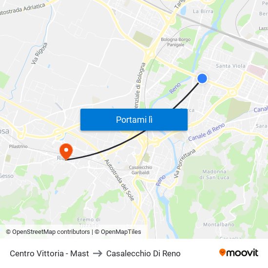 Centro Vittoria - Mast to Casalecchio Di Reno map