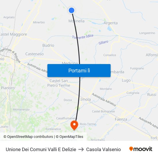 Unione Dei Comuni Valli E Delizie to Casola Valsenio map