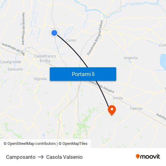 Camposanto to Casola Valsenio map