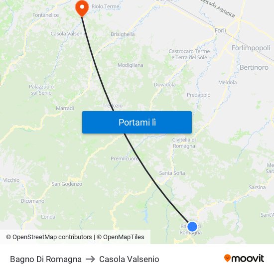 Bagno Di Romagna to Casola Valsenio map