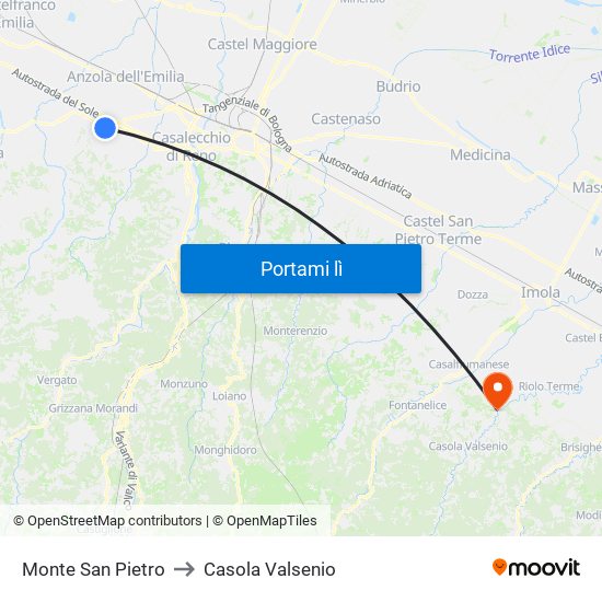 Monte San Pietro to Casola Valsenio map