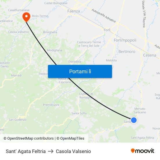 Sant' Agata Feltria to Casola Valsenio map