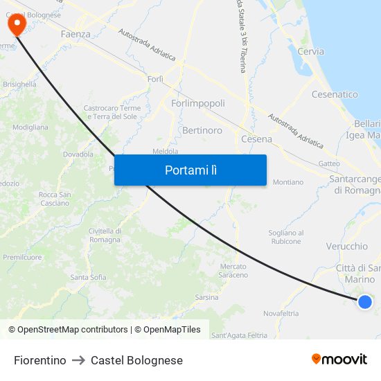 Fiorentino to Castel Bolognese map