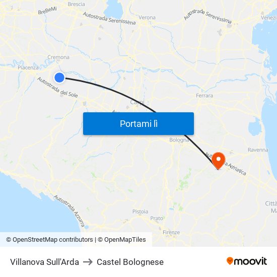 Villanova Sull'Arda to Castel Bolognese map