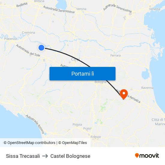 Sissa Trecasali to Castel Bolognese map