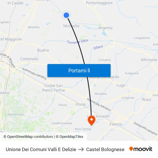 Unione Dei Comuni Valli E Delizie to Castel Bolognese map