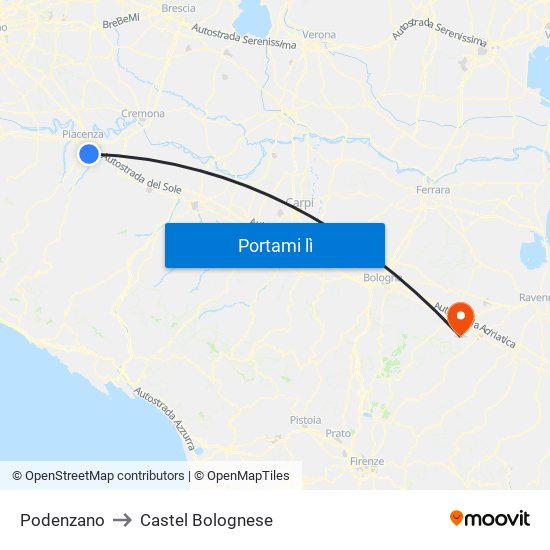 Podenzano to Castel Bolognese map