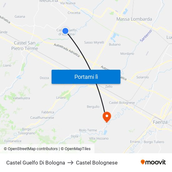 Castel Guelfo Di Bologna to Castel Bolognese map