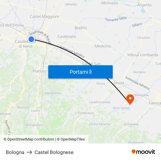 Bologna to Castel Bolognese map