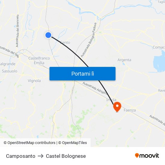 Camposanto to Castel Bolognese map