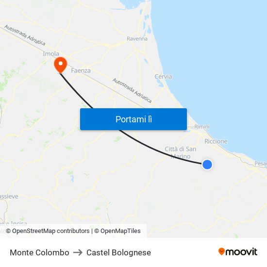 Monte Colombo to Castel Bolognese map