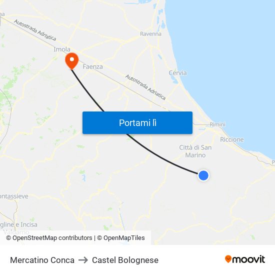 Mercatino Conca to Castel Bolognese map