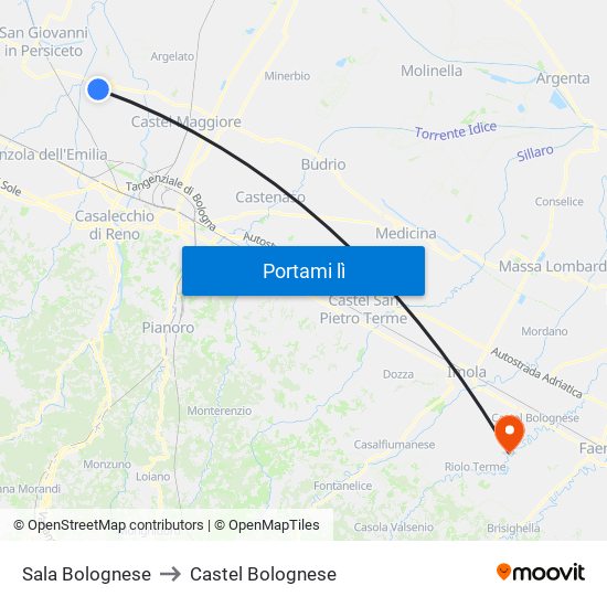 Sala Bolognese to Castel Bolognese map