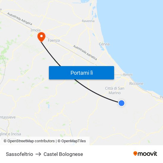 Sassofeltrio to Castel Bolognese map