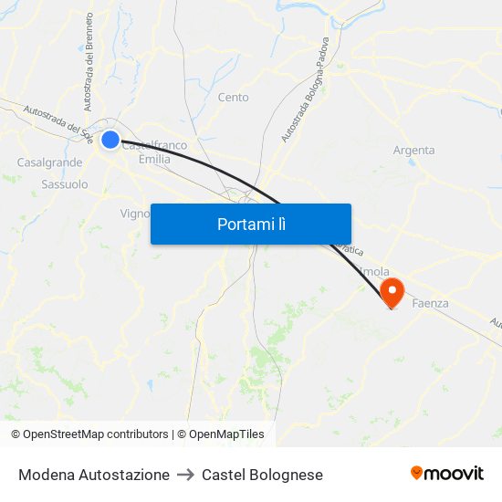 Modena  Autostazione to Castel Bolognese map