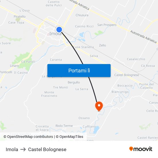Imola to Castel Bolognese map