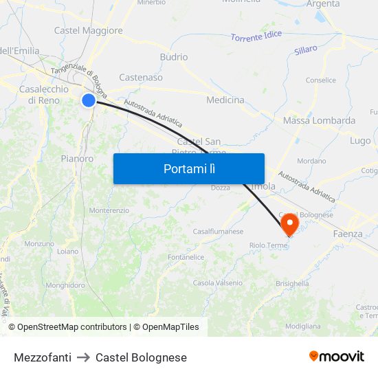 Mezzofanti to Castel Bolognese map