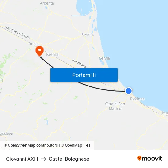 Giovanni XXIII to Castel Bolognese map