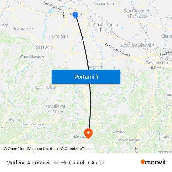 Modena  Autostazione to Castel D' Aiano map