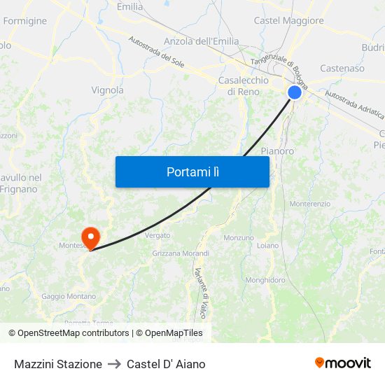 Mazzini Stazione to Castel D' Aiano map