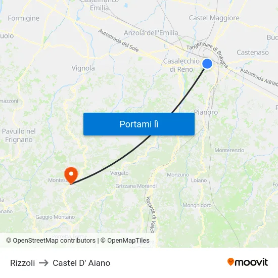 Rizzoli to Castel D' Aiano map