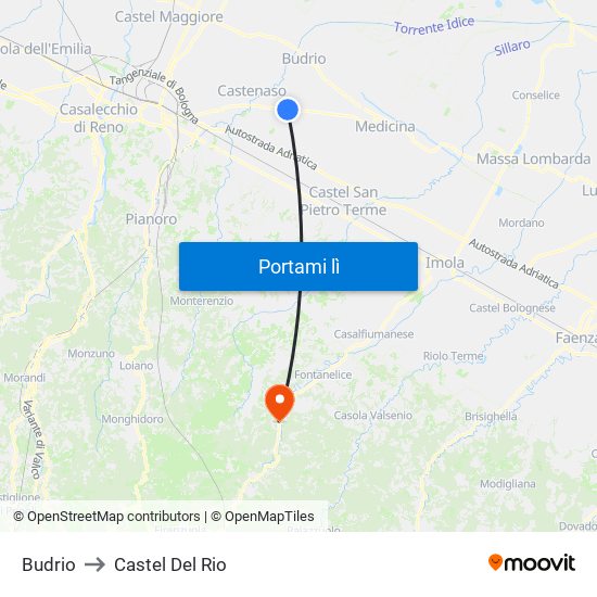 Budrio to Castel Del Rio map