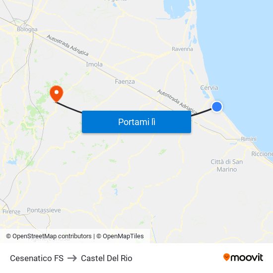 Cesenatico FS to Castel Del Rio map