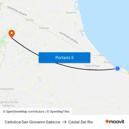 Cattolica-San Giovanni-Gabicce to Castel Del Rio map