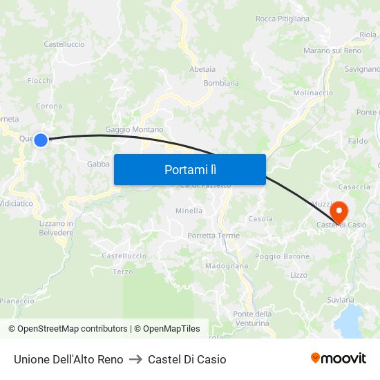 Unione Dell'Alto Reno to Castel Di Casio map