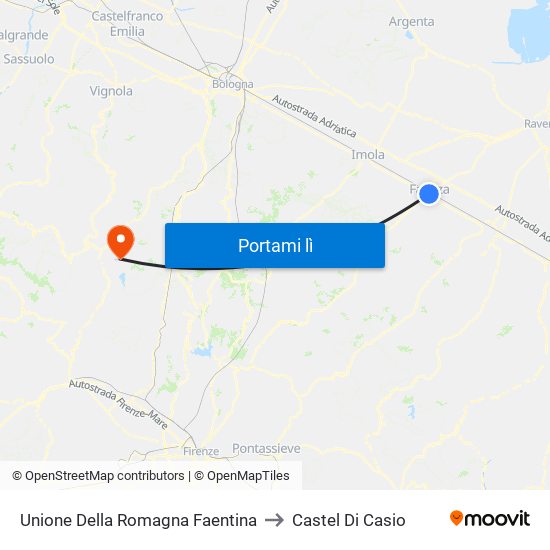 Unione Della Romagna Faentina to Castel Di Casio map