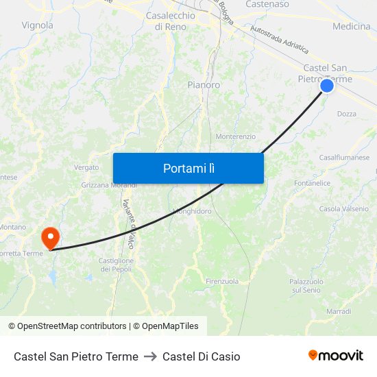 Castel San Pietro Terme to Castel Di Casio map