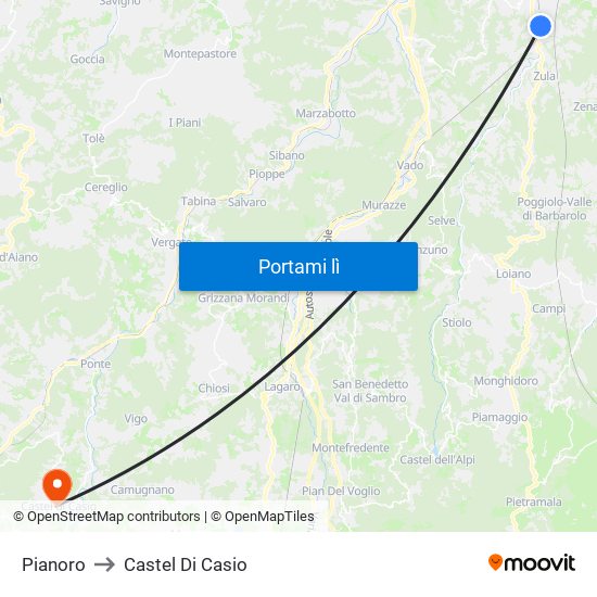 Pianoro to Castel Di Casio map