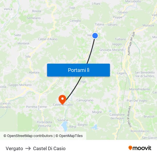 Vergato to Castel Di Casio map