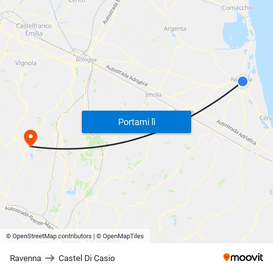 Ravenna to Castel Di Casio map