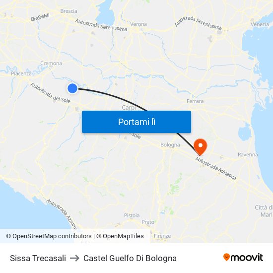 Sissa Trecasali to Castel Guelfo Di Bologna map